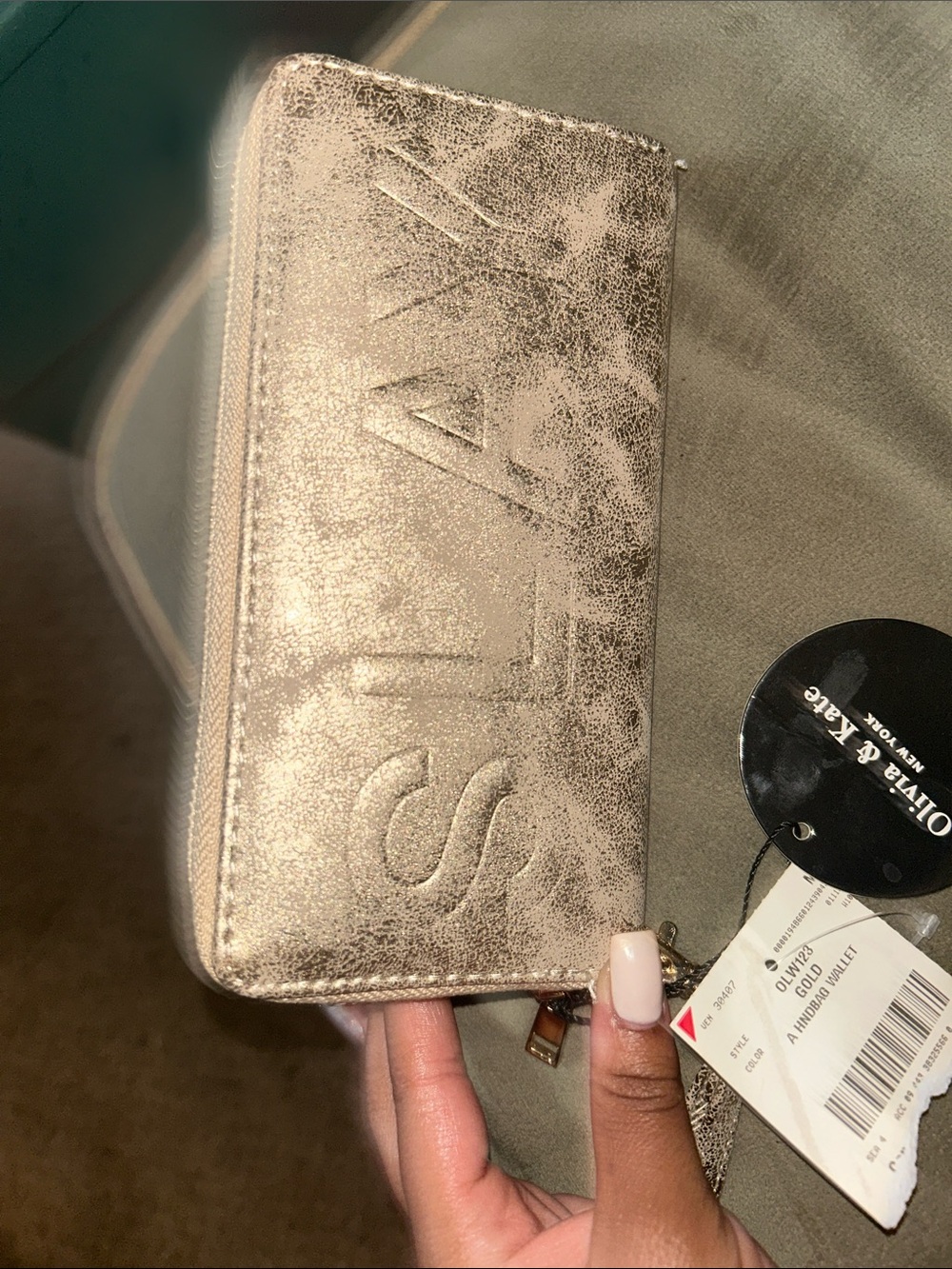 Olivia & Kate Metallic Zip Wallet in Champagne